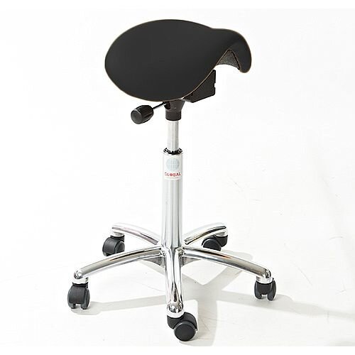 Mini Easymek Seat Saddle Stool With Black Leather Look Seat Upholstery H570 - 760mm