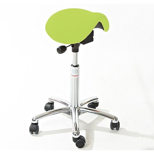 Mini Easymek Seat Saddle Stool With Green Leather Look Seat Upholstery H570 - 760mm Mini Easymek Seat Saddle Stool With Green Leather Look Seat Upholstery H570 - 760mm