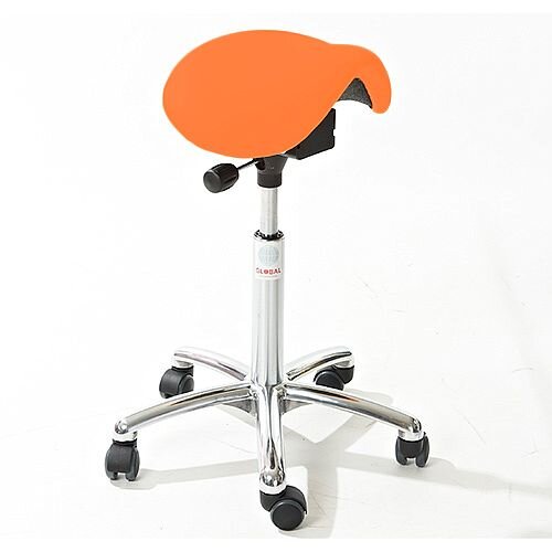 Mini Easymek Seat Saddle Stool With Orange Leather Look Seat Upholstery H570 - 760mm Mini Easymek Seat Saddle Stool With Orange Leather Look Seat Upholstery H570 - 760mm