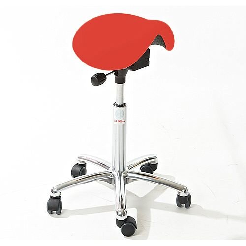 Mini Easymek Seat Saddle Stool With Red Leather Look Seat Upholstery H570 - 760mm