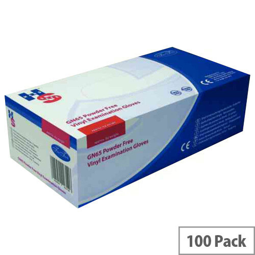 Disposable Powder-Free Vinyl Examination Gloves Clear Large Pack of 100 Handsafe GN65 Disposable Powder-Free Vinyl Examination Gloves Clear Large Pack of 100 Handsafe GN65