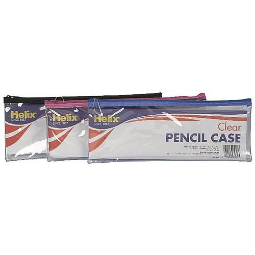 Helix Clear Pencil Case 330x125mm Assorted Pack of 12 M78040 Helix Clear Pencil Case 330x125mm Assorted Pack of 12 M78040