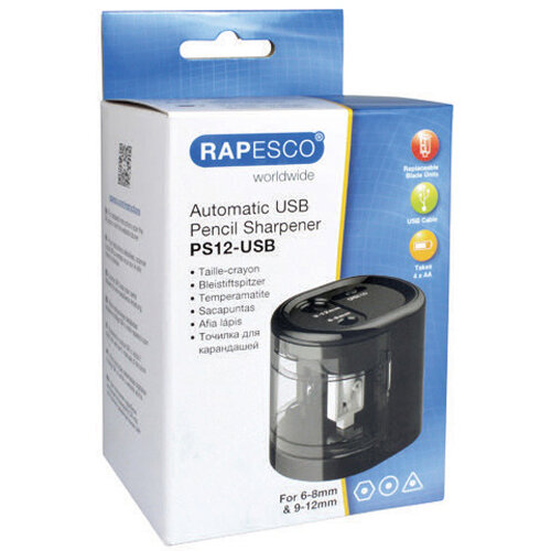 Rapesco USB Electric Pencil Sharpener Dual Power USB or Battery Black 1449