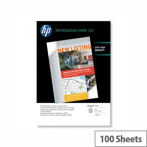 HP White A3 Professional Matte Inkjet Printer Paper 120gsm (Pack of 100) Ref Q6594A HP White A3 Professional Matte Inkjet Printer Paper 120gsm (Pack of 100) Ref Q6594A