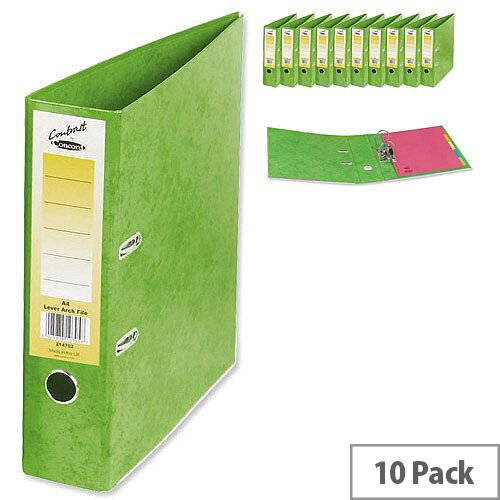 Concord Contrast Lever Arch File Laminated Capacity 65mm A4 Lime Pack of 10