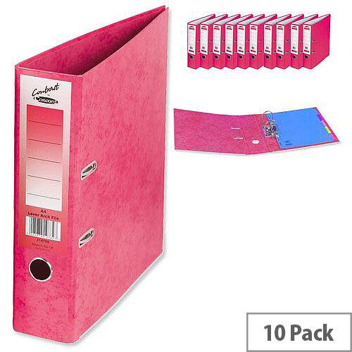 Concord Contrast Lever Arch File Laminated Capacity 65mm A4 Raspberry Pack of 10