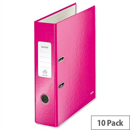 Leitz 180 Wow 80mm Metallic Pink A4 Lever Arch File Pack of 10