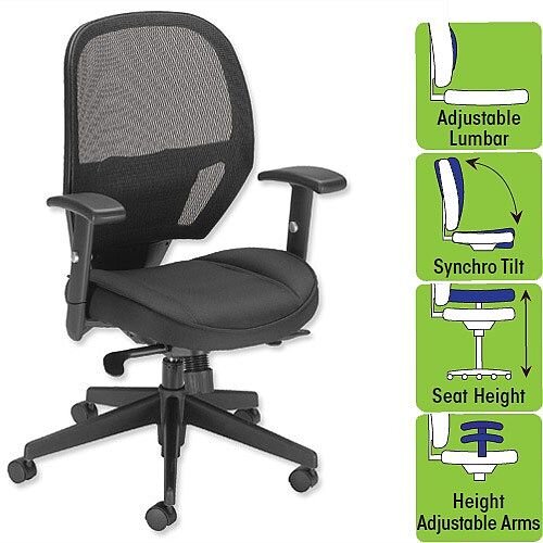 Influx Amaze Task Operator Office Chair Mesh Black - perfect for office or home office use - meets BS7176 Medium Hazard standard and comes with 5 years warranty