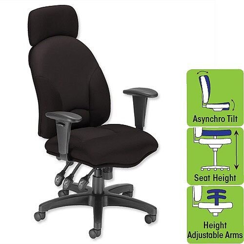 Aviator Office Armchair Black High Back H680 W540 x D450 x H490-590mm Influx Energize, Usage up to 8 hours per day, Weight Capacity up to 114kg, 5 years warranty