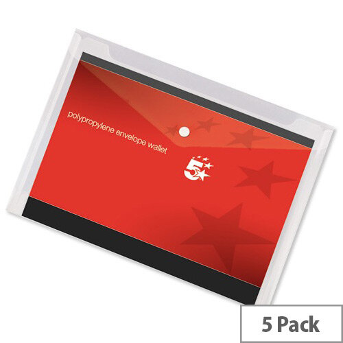 A4 Office Envelope Stud Wallet Plastic Transparent Clear Pack 5 5 Star