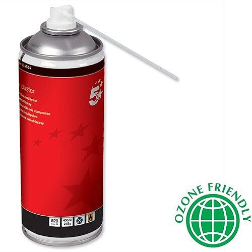 5 Star Office Spray Air Duster 400ml Can - HFC Free Compressed gas to remove debris and dirt from hard to reach areas - can be used on all printers, keyboards and other office equipment 5 Star Office Spray Air Duster 400ml Can - HFC Free Compressed gas to remove debris and dirt from hard to reach areas - can be used on all printers, keyboards and other office equipment