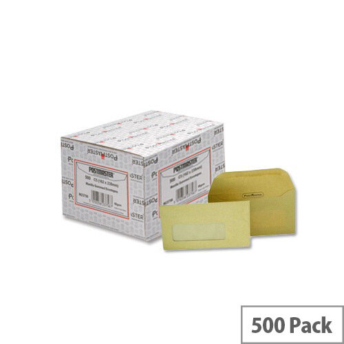 Postmaster DL Envelopes Window Wallet Gummed 80gsm Manilla Pack 500