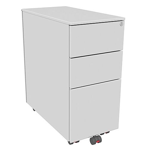 Slimline Mobile Steel Pedestal With 2 Stationery & 1 Filing Drawer 300mm Wide Silver Kito X-Series