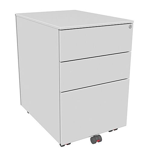 Mobile Steel Pedestal With 2 Stationery & 1 Filing Drawer 390mm Wide Silver Kito X-Series