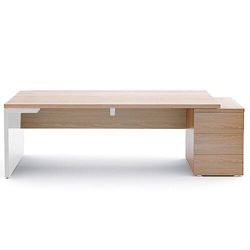 Mito Executive Desk With Right Hand Pedestal W2220xD1000xH740mm Amber Oak & White