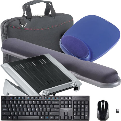 Working from Home Office Bundle Kit - Laptop Riser, Keyboard and Mouse Set, Mouse Pad, Wrist Rest, Laptop Bag 15.6" - All in One Set Working from Home Office Bundle Kit - Laptop Riser, Keyboard and Mouse Set, Mouse Pad, Wrist Rest, Laptop Bag 15.6" - All in One Set