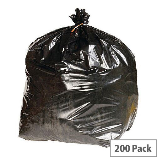 Heavy Duty Rubbish Refuse Sacks With 90 Liter Capacity, Pack Of 200. Reinforced To Reduce Chance Of Ripping & Tearing. Black In Colour. 