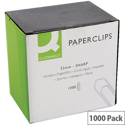 Q-Connect Medium Paperclip 32mm No Tear Pack 1000