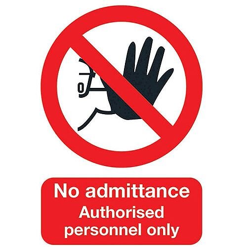 Safety Sign No Admittance to Unauthorised Personnel A5 Self-Adhesive Vinyl