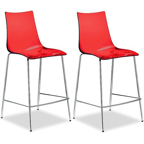 Zebra Antishock Bar Stool With H650mm Chrome Base Translucent Red Set of 2 Zebra Antishock Bar Stool With H650mm Chrome Base Translucent Red Set of 2