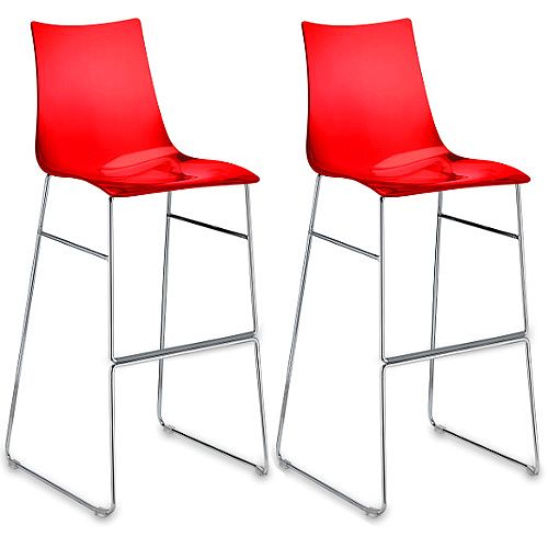 Zebra Antishock Bar Stool With H800mm Chrome Sled Base Translucent Red 