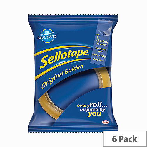 Sellotape Original Golden Sticky Tapes 24mm x 66m Pack of 6