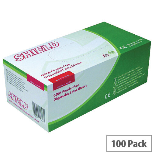 Disposable Powder-Free Latex Gloves Medium Box of 100 Shield GD05