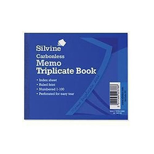 Silvine Blue 4x5" Carbonless Triplicate Memo Book Pack of 5 707 Silvine Blue 4x5" Carbonless Triplicate Memo Book Pack of 5 707