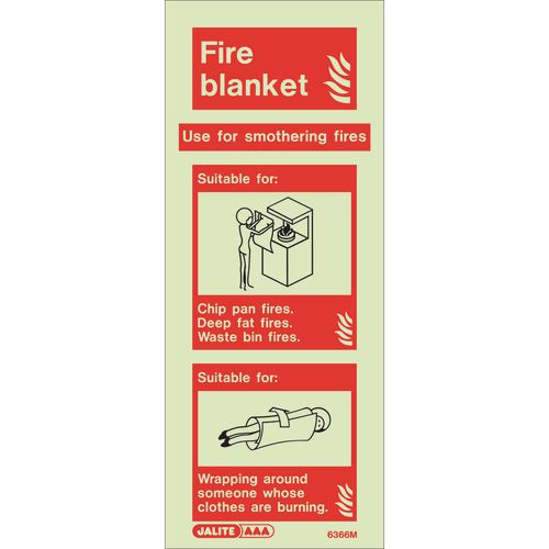 Photoluminescent Rigid Plastic Sign 200X80mm Fire Blanket