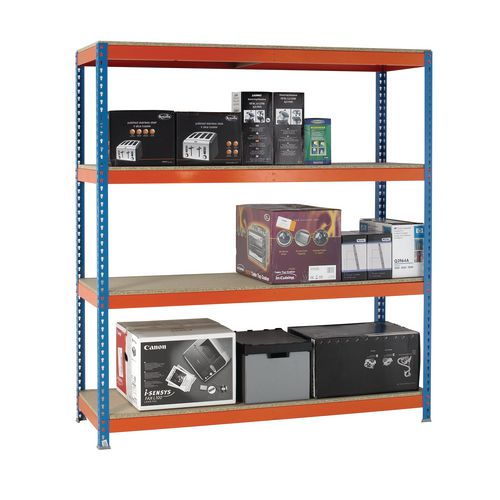 2m High Heavy Duty Boltless Chipboard Shelving Unit W1500xD450mm 600kg Shelf Capacity With 4 Shelves - 5 Year Warranty