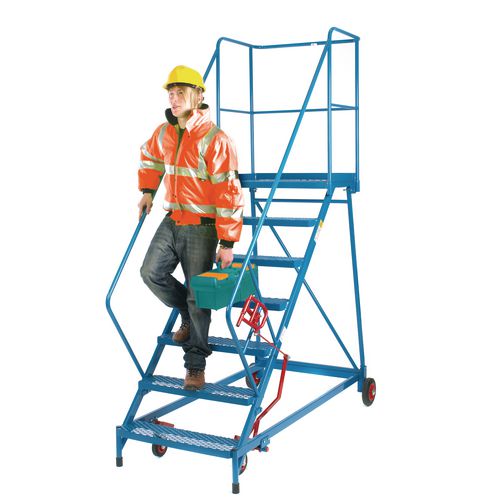 Reduced Gradient Wide 11 Tread Mobile Steps Steel Platform Height 2.53m Blue Reduced Gradient Wide 11 Tread Mobile Steps Steel Platform Height 2.53m Blue