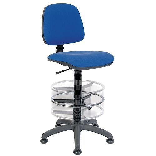 ERGO BLASTER Deluxe Medium Back Draughter Chair H600 - 860mm With Adjustable Foot Ring Blue Fabric Seat