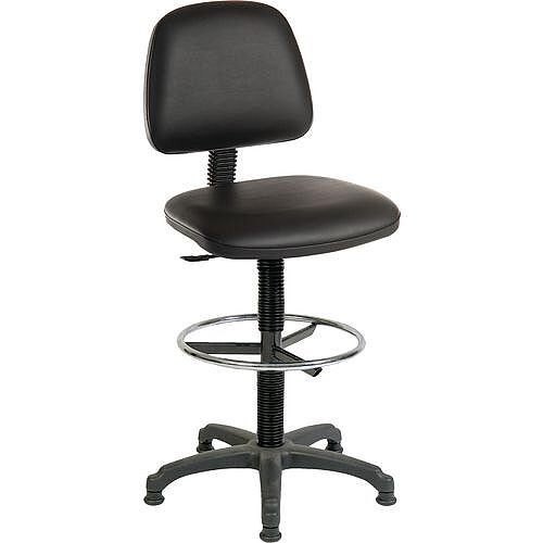 ERGO BLASTER Medium Back Draughter Chair H720 - 850mm Black Leather-Look Vinyl Seat