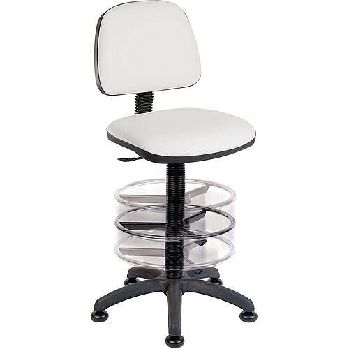 ERGO BLASTER Deluxe Medium Back Draughter Chair H600 - 860mm With Adjustable Foot Ring White Leather-Look Vinyl Seat ERGO BLASTER Deluxe Medium Back Draughter Chair H600 - 860mm With Adjustable Foot Ring White Leather-Look Vinyl Seat