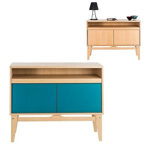 Contemporary Bureau Home Office Sideboard Desk Ash & Reversible Peacock Blue