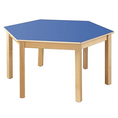 Hexagonal 120cm Diameter Primary School Table Beech Blue 58cm High TC115801 Hexagonal 120cm Diameter Primary School Table Beech Blue 58cm High TC115801