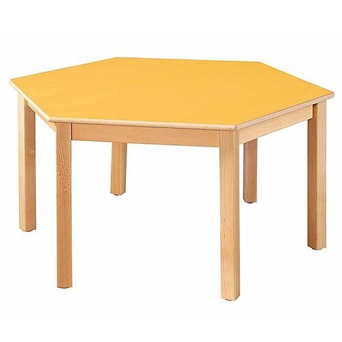 Hexagonal 120cm Diameter Primary School Table Beech Yellow 64cm High TC116404 Hexagonal 120cm Diameter Primary School Table Beech Yellow 64cm High TC116404