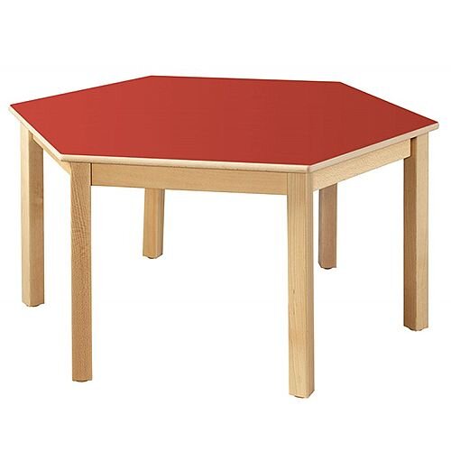 Hexagonal 120cm Diameter Primary School Table Beech Red 70cm High TC117002 Hexagonal 120cm Diameter Primary School Table Beech Red 70cm High TC117002