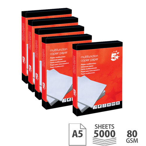 5 Star Multifunctional Printer Paper A5 80gsm White 500 Sheets - Pack of 10