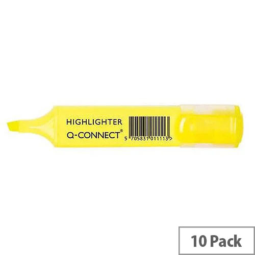 Q-Connect Highlighter Pens, Yellow (Pack of 10) - Bright and Long-Lasting Highlighters for Important Notes