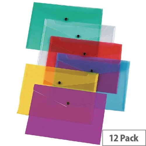 Q-Connect Plastic Envelope Wallet A4 Transparent Assorted Pack 12