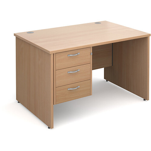 Maestro 25 PL straight desk with 3 drawer pedestal 1200mm - beech panel leg design