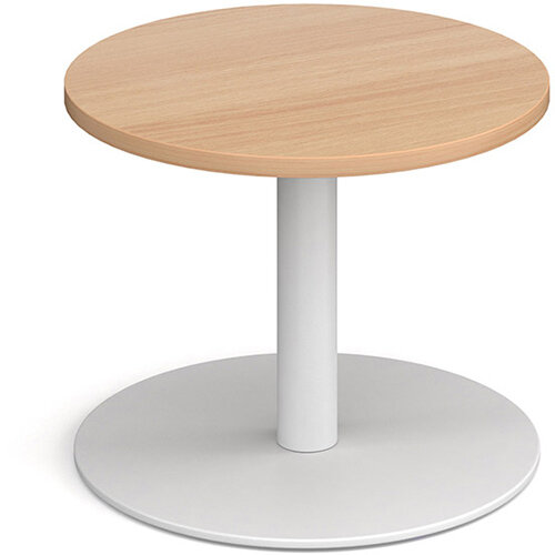 Monza Circular Beech Coffee Table with Flat Round White Base 600mm