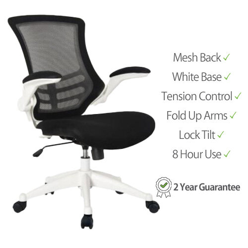 Deluxe Executive High Back Mesh Office Chair - Fold-Up Armrests - Tilt Back - Adjustable Padded Seat - White Frame - Ergonomic Comfort for Workspaces - front view