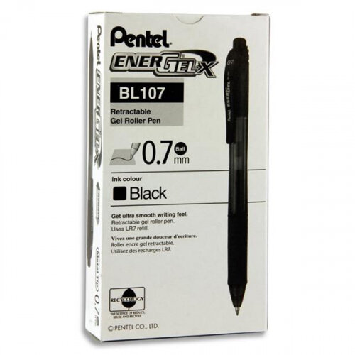 Pentel EnerGel X Retractable Black Liquid Gel Rollerball Pen Pack of 12