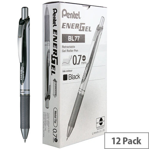 Pentel EnerGel XM Retractable Rollerball Pen 0.7mm Tip 0.35mm Line Black Pack 12