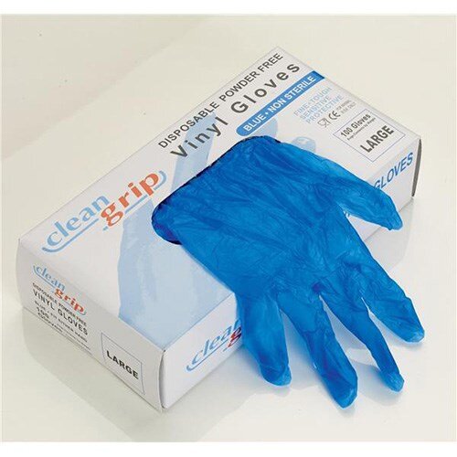 Disposable Gloves Vinyl Powder Free Large Blue [Pack 100] Hunt Office UK