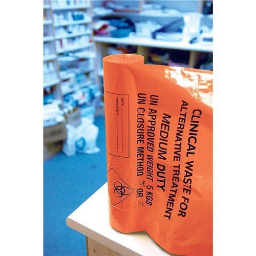 Waste Bags Clinical Medium Duty Capacity 8kg Orange [Pack 50] Hunt Office UK
