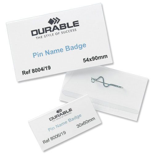 Durable Pin Name Badges 54 x 90mm Pack 50 Hunt Office UK