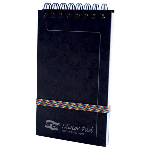 Europa 3012 Minor Notepad Wirebound Elasticated Ruled 120 Pages Black